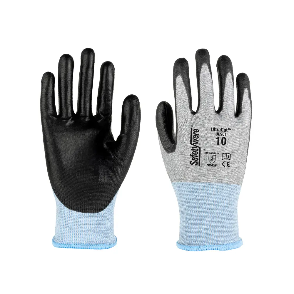 SAFETYWARE UltraCut ULS01 Level F Cut Resistant Gloves with 18-Gauge HPPE Blend Liner & PU Palm Coating